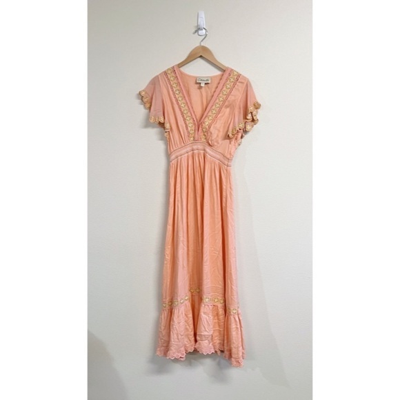 Cleobella Embroidered Eyelet Plunge Camelia Maxi Dress - Picture 3 of 10